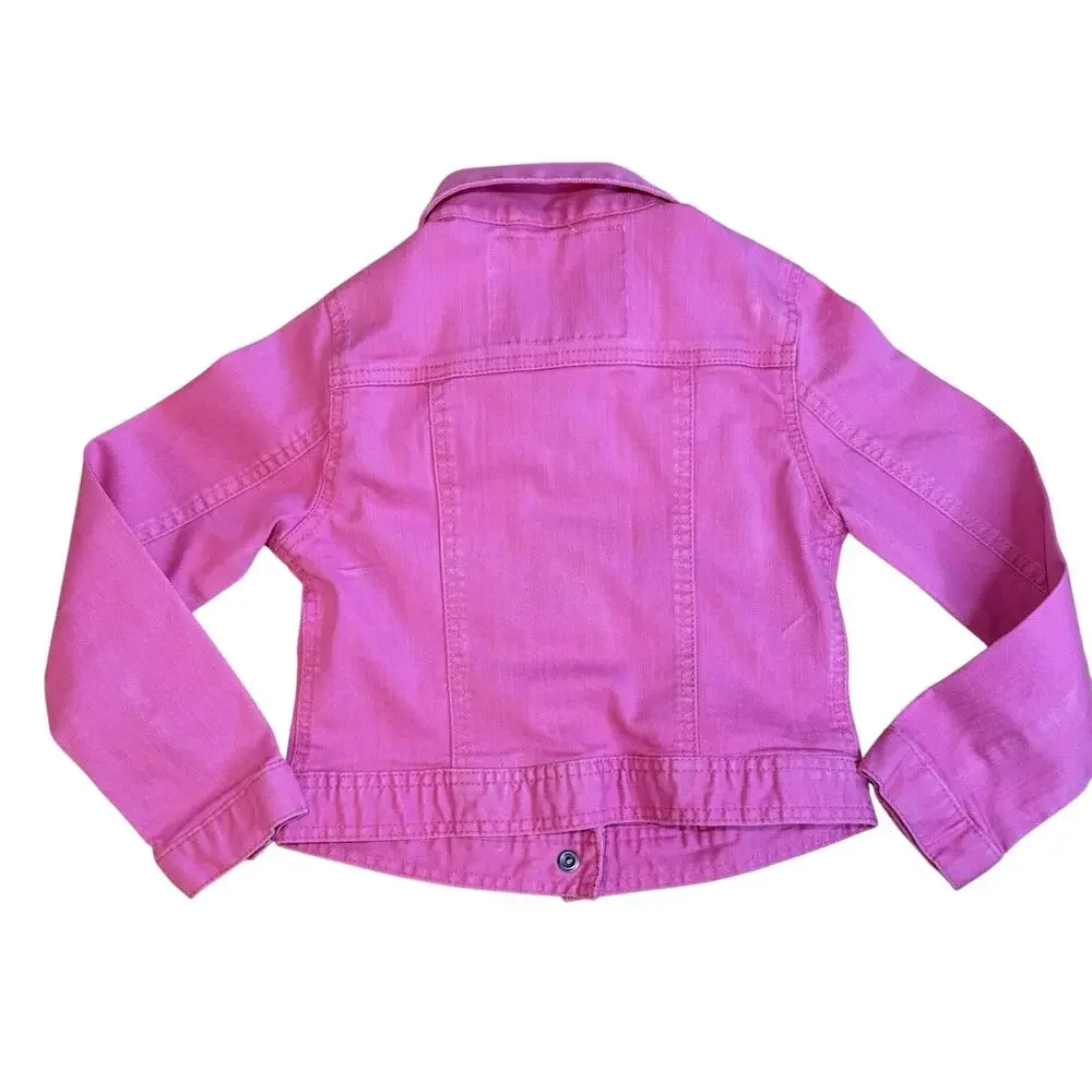 Gap Kids Girl's Pink Denim Jacket, Long Sleeves Snap Buttons Pockets Sz 5 Cute!